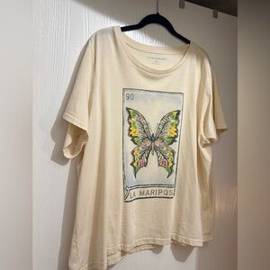 Lucky Brand Cream Tee with Multicolor Butterfly Graphic